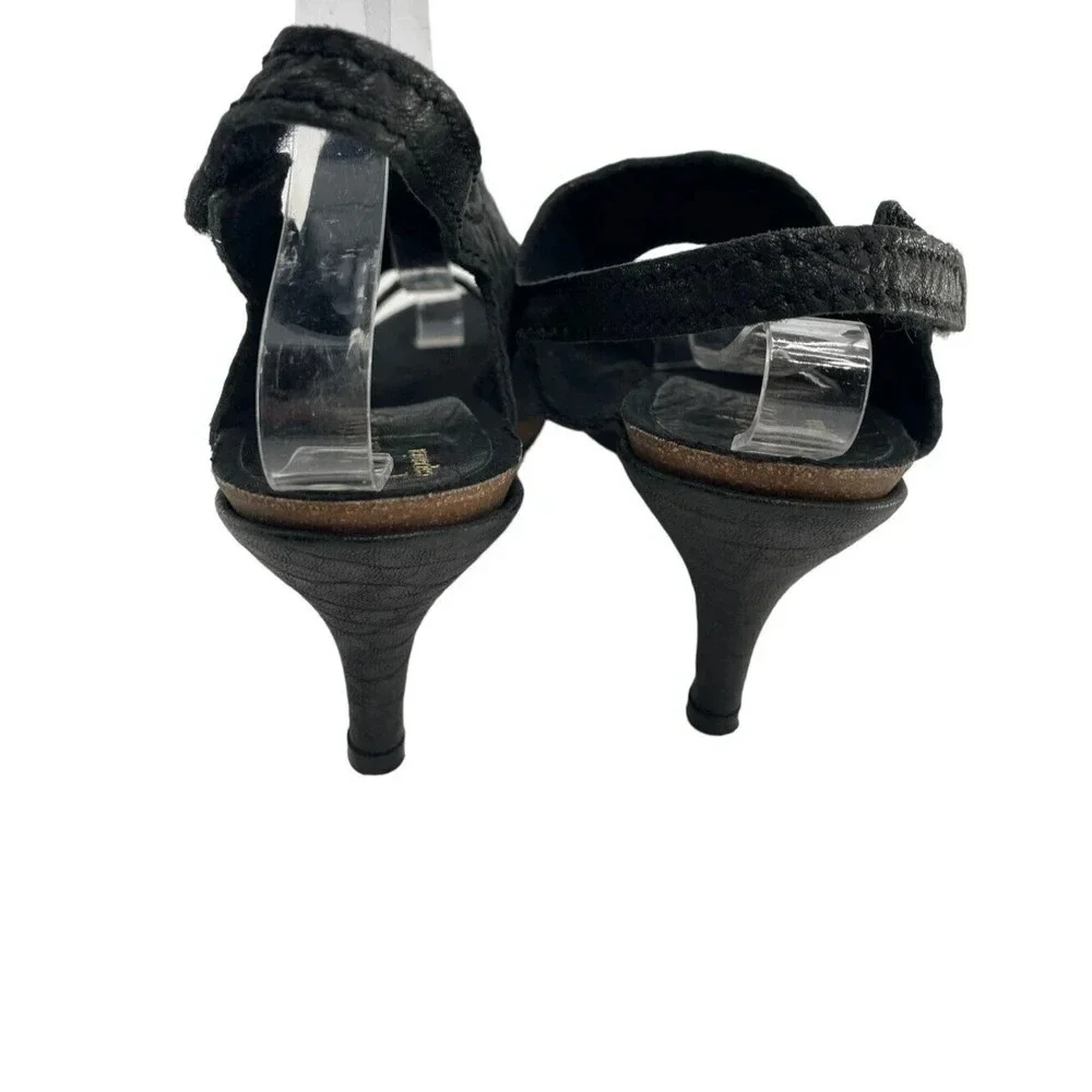Pedro Garcia Women's Black Pebbled Leather Ankle Strappy Sandals Heel Size Eu 40